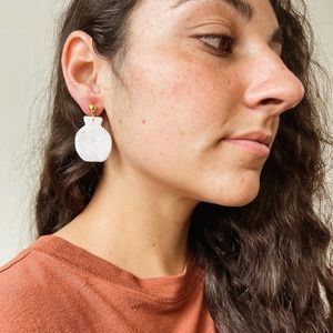 Handmade patterned pottery clay earrings white